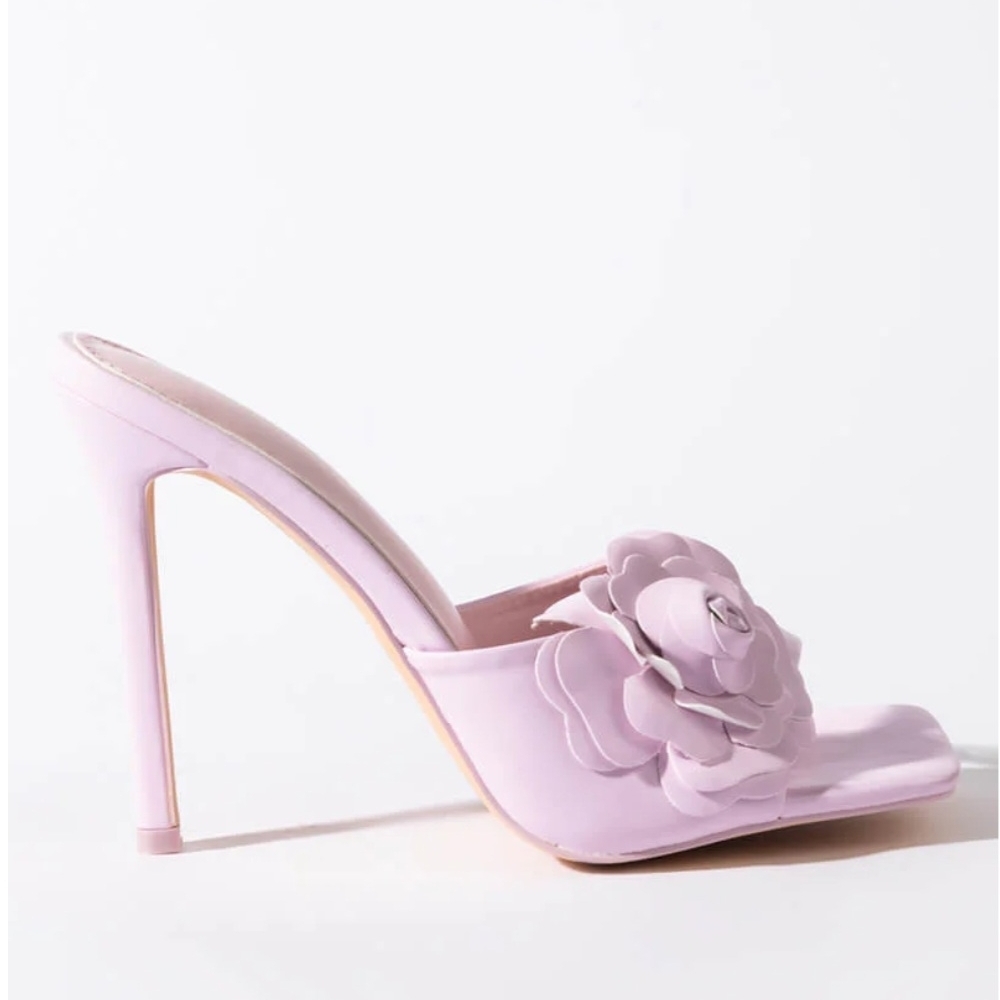 Pink Floral Leather High Heel Mules - Picture 2 of 3